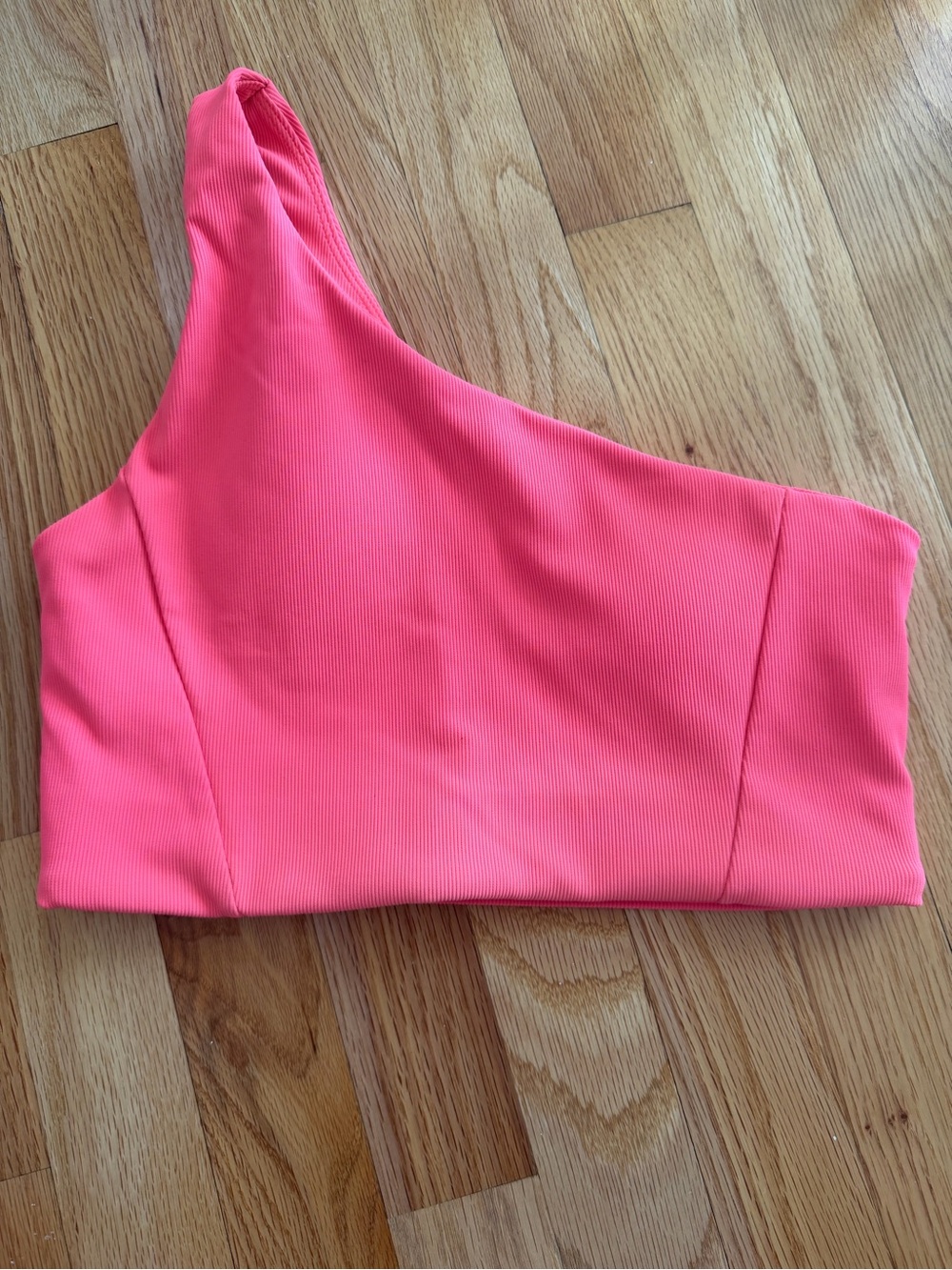 Vibrant hot pink ribbed one-shoulder sports bra!